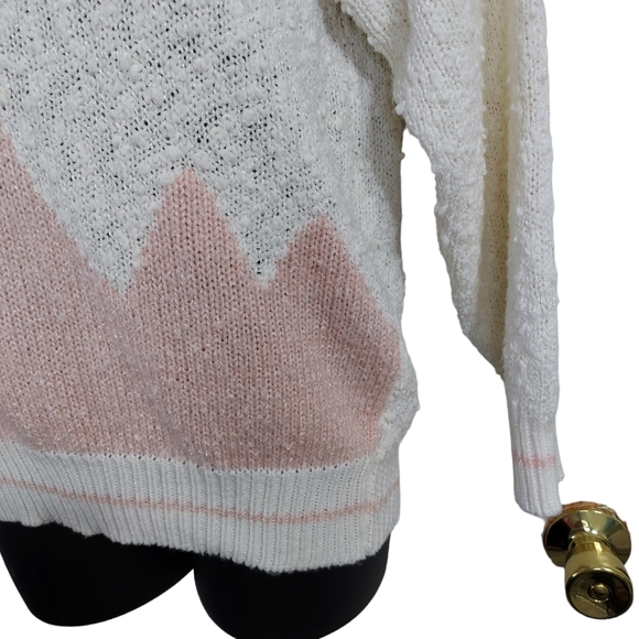 Jaclyn Smith VTG Knit Sweater Women's Large Beaded Floral Cream Pink Long Sleeve - Picture 13 of 16